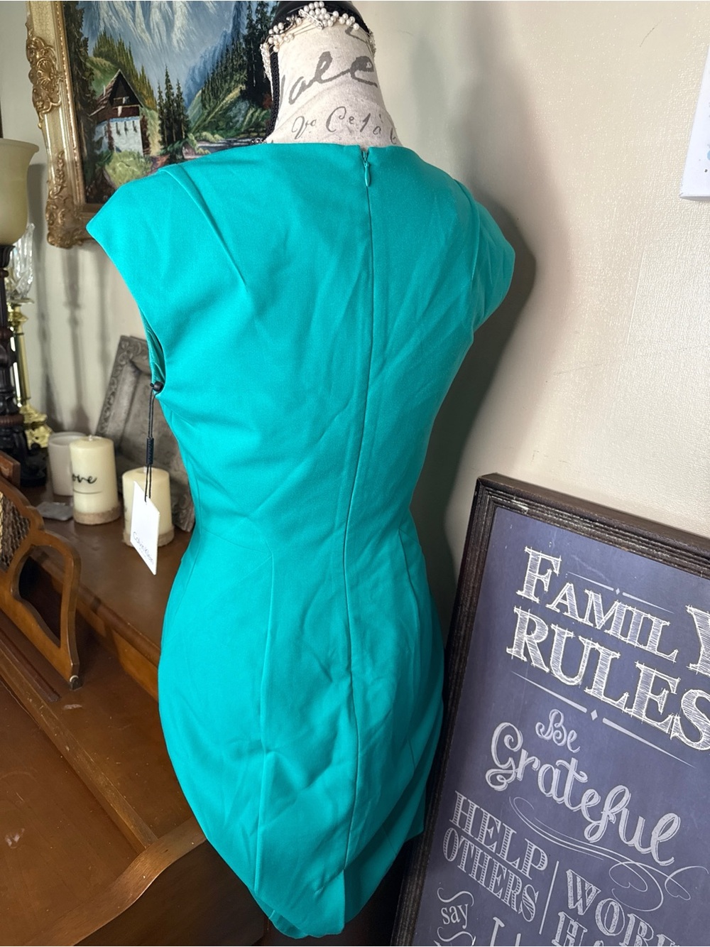 Calvin Klein Jade Teal Cap Sleeve V-Neck Sheath Dress Size 2 NWT 149.00 - Picture 4 of 6